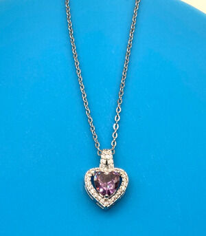 Purple Heart Crystal Silver Overlay 18" Necklace Made with SWAROVSKI Elements